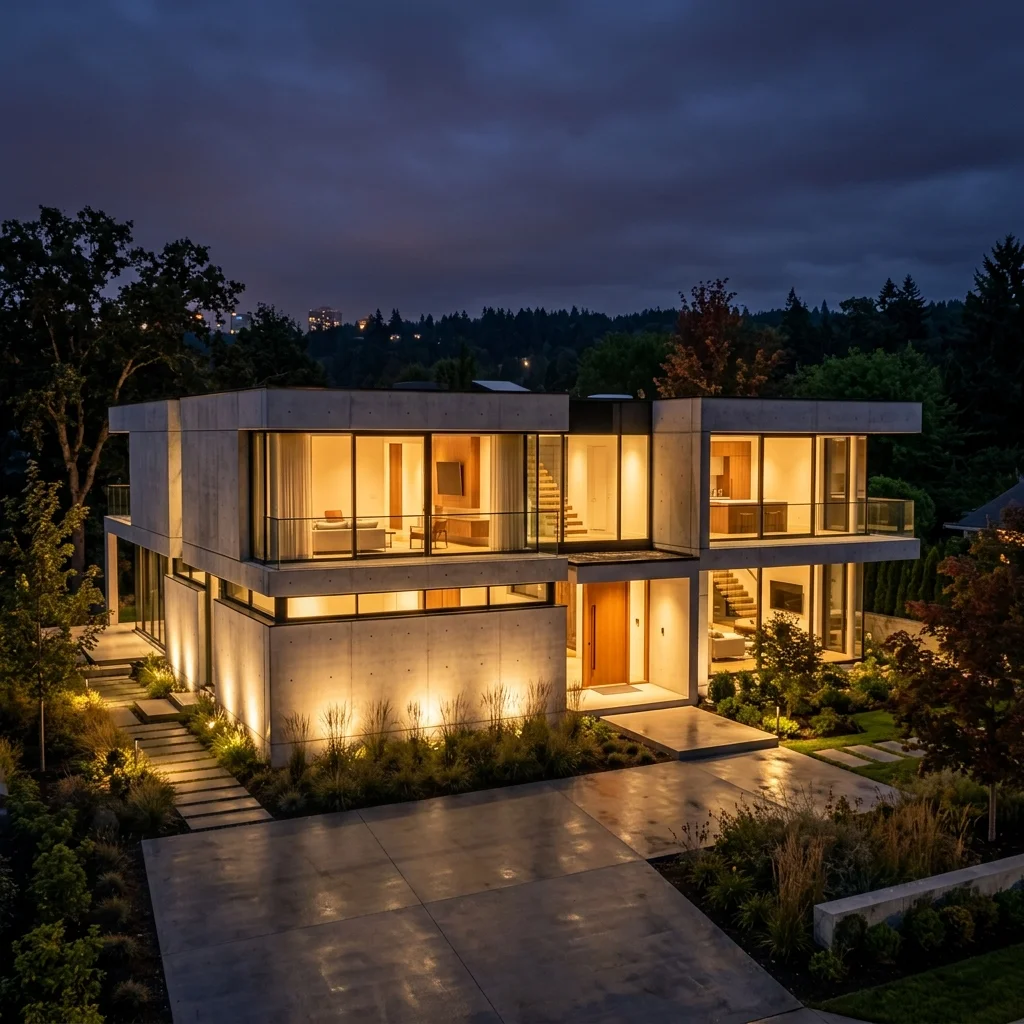 GOGER completed building at handover — exterior at night
