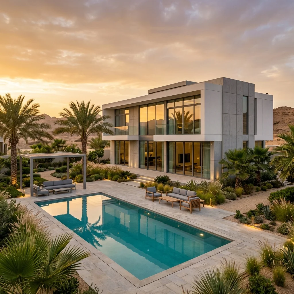 GOGER luxury villa — completed exterior at night