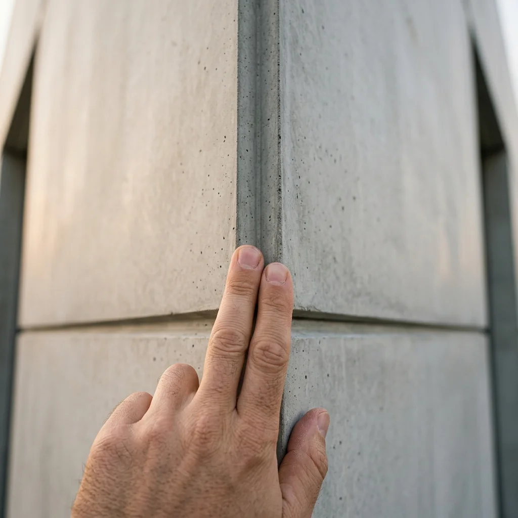 Hand on a GOGER panel — engineered material at human scale