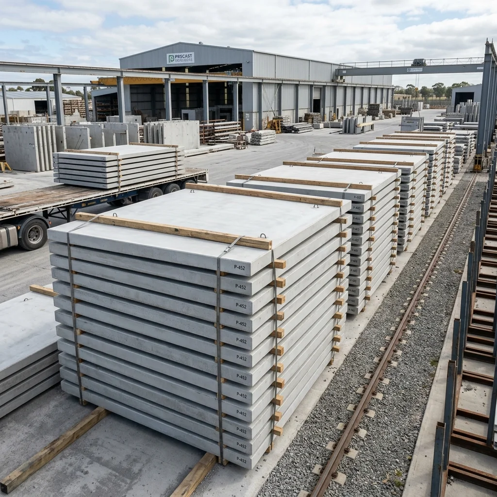 GOGER precast panels stacked in yard