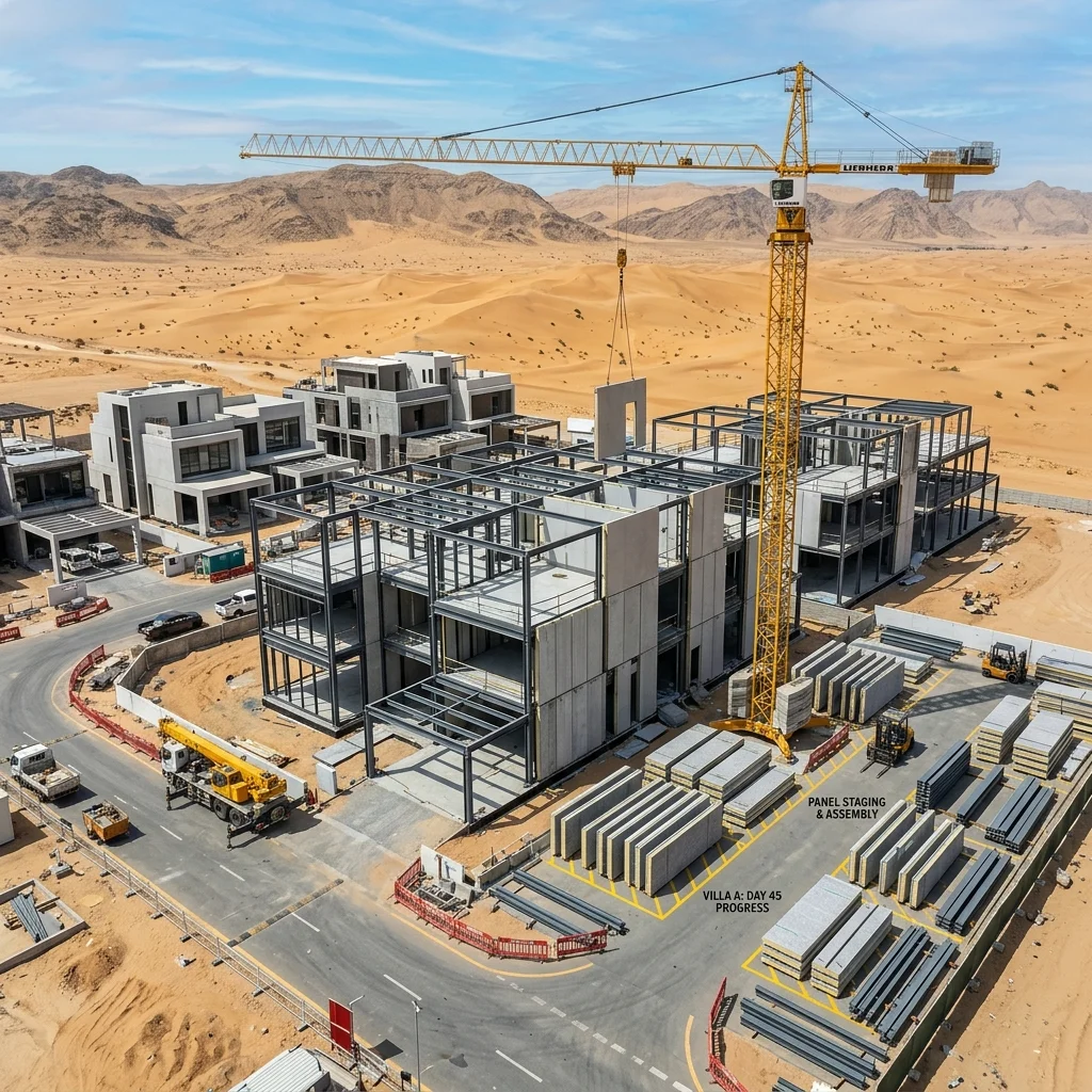 GOGER villa mid-construction — panel system visible